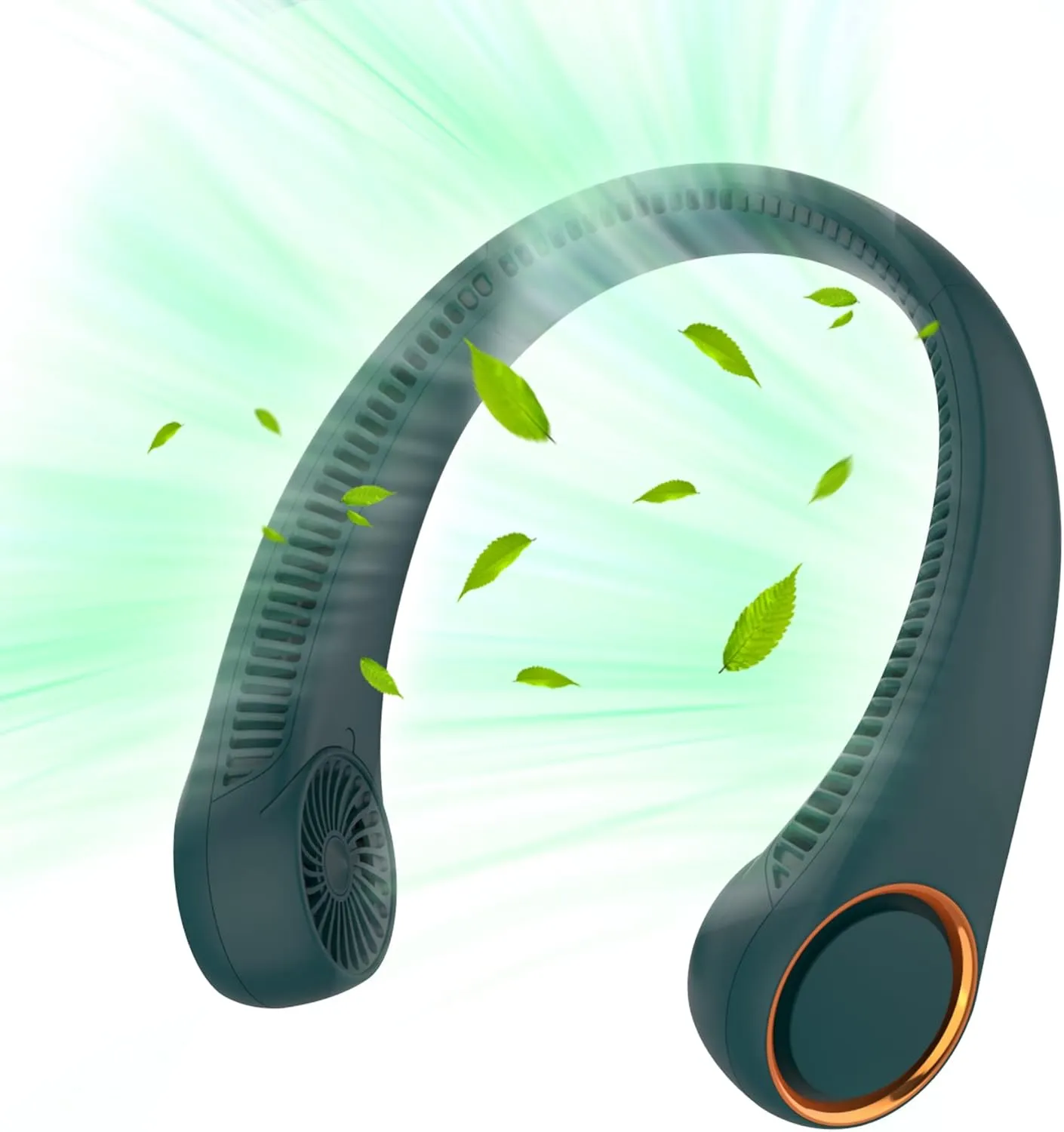 Portable Neck Fan, Hands Free Bladeless Fan, 360 Cooling Personal Fan,Wearable Quiet Fan for Outdoor Indoor, Gifts for Men Women, 4000mAh Battery Operated, USB Rechargeable, 3-Speeds (Dark Green) Small bladeless fan for quiet cooling