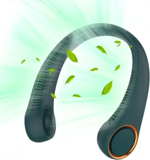 Portable Neck Fan, Hands Free Bladeless Fan, 360 Cooling Personal Fan,Wearable Quiet Fan for Outdoor Indoor, Gifts for Men Women, 4000mAh Battery Operated, USB Rechargeable, 3-Speeds (Dark Green) Small bladeless fan for quiet cooling