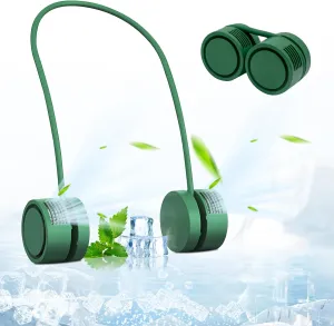 Portable Neck Fan, Hands-Free Bladeless Fan, USB Rechargeable Wearable Cooling Personal Fan, 3-speed Adjustable Strong Wind, Suitable for Men and Women Outdoor and Indoor Use. (Green) Neck fan for hands-free comfort