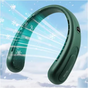 Portable Neck Fan, Hands-Free Bladeless Fans, 360Airflow, 4000 mAh Battery Operated Wearable Personal Fan, Twistable, Rechargeable Fans for Outdoor Indoor, Birthday Gifts for Men Women-Green Neck fan for hands-free comfort