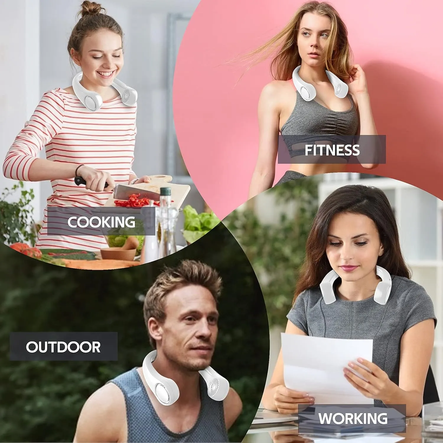 Portable Neck Fan, Hands Free Personal Fan, 360 Airflow,3-16 Running Hours, 72 Wind Outlets,4000mAh Battery USB Rechargeable, 3-SpeedsBirthday Gifts for Men Women (White)