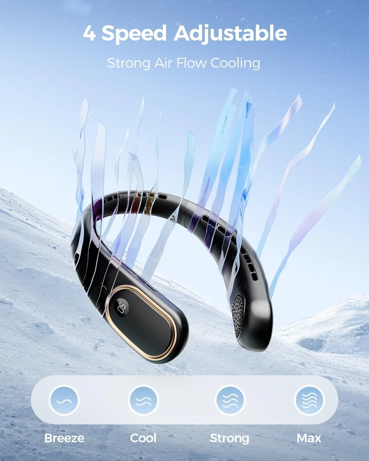 Portable Neck Fan - Hands Free Personal Fan, Rechargeable Bladeless Fan with 5000mAh-Battery, Digital Display, 4 Speeds, Birthday Gifts for Men, Women, Mom, and Dad - Black