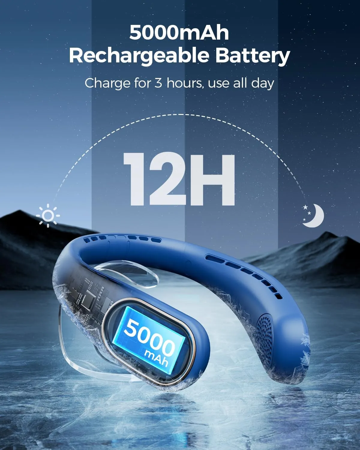 Portable Neck Fan - Hands Free Personal Fan, Rechargeable Bladeless Fan with 5000mAh-Battery, Digital Display, 4 Speeds, Birthday Gifts for Men, Women, Mom, and Dad - Blue