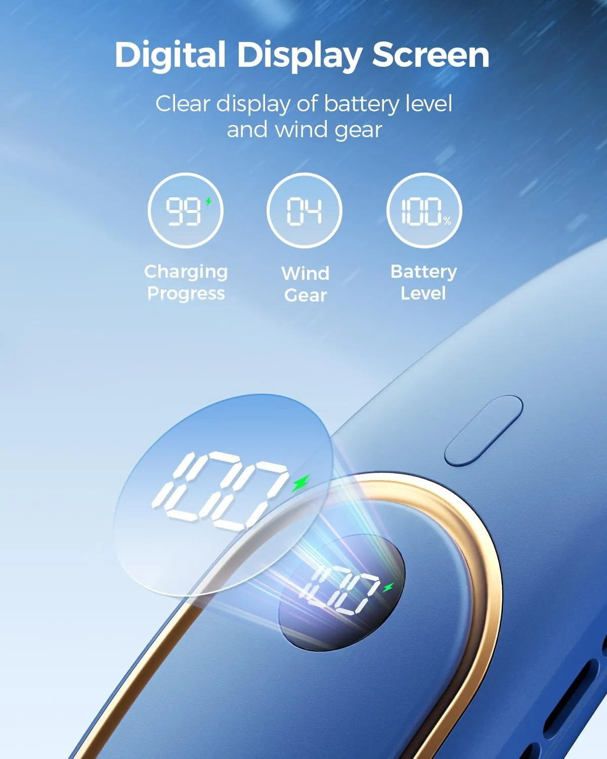 Portable Neck Fan - Hands Free Personal Fan, Rechargeable Bladeless Fan with 5000mAh-Battery, Digital Display, 4 Speeds, Birthday Gifts for Men, Women, Mom, and Dad - Blue