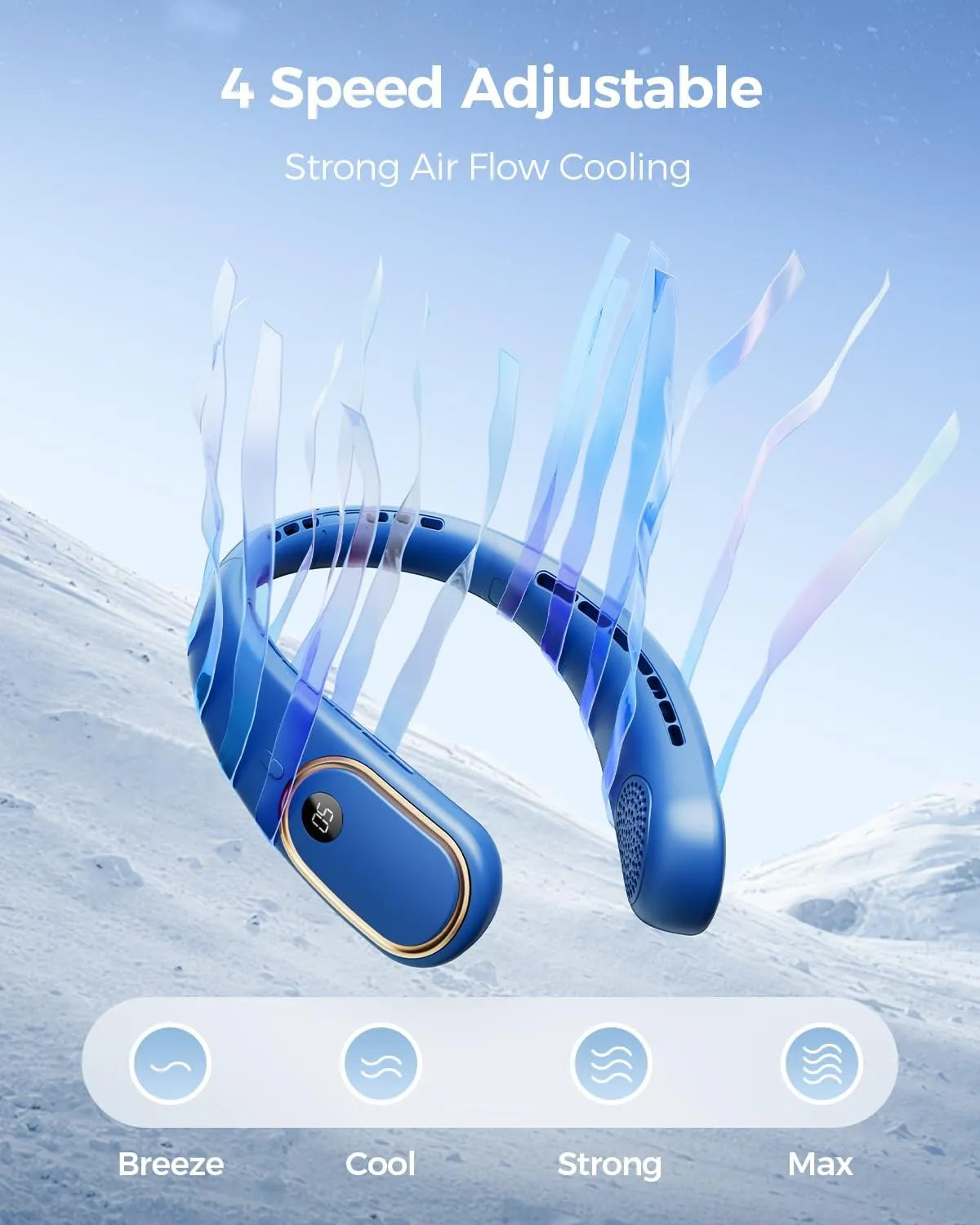 Portable Neck Fan - Hands Free Personal Fan, Rechargeable Bladeless Fan with 5000mAh-Battery, Digital Display, 4 Speeds, Birthday Gifts for Men, Women, Mom, and Dad - Blue