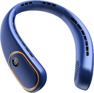 Portable Neck Fan - Hands Free Personal Fan, Rechargeable Bladeless Fan with 5000mAh-Battery, Digital Display, 4 Speeds, Birthday Gifts for Men, Women, Mom, and Dad - Blue Neck fan for hands-free comfort