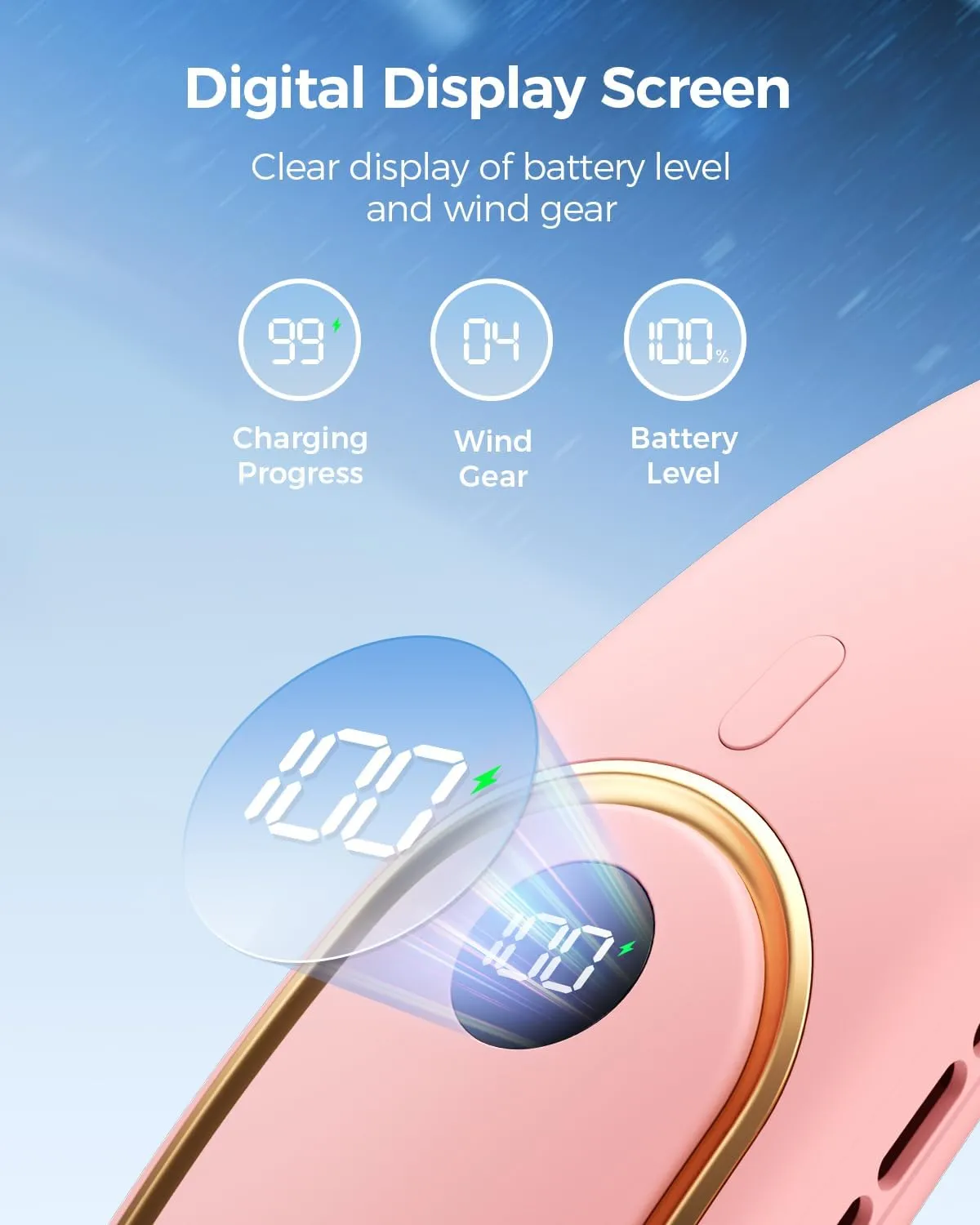Portable Neck Fan - Hands Free Personal Fan, Rechargeable Bladeless Fan with 5000mAh-Battery, Digital Display, 4 Speeds, Birthday Gifts for Men, Women, Mom, and Dad - Pink