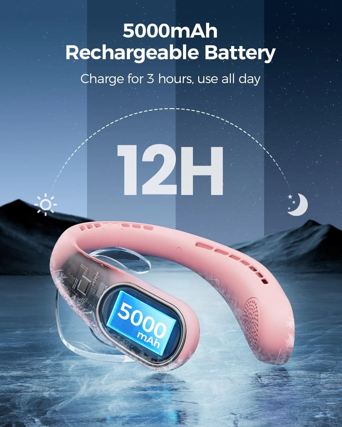 Portable Neck Fan - Hands Free Personal Fan, Rechargeable Bladeless Fan with 5000mAh-Battery, Digital Display, 4 Speeds, Birthday Gifts for Men, Women, Mom, and Dad - Pink