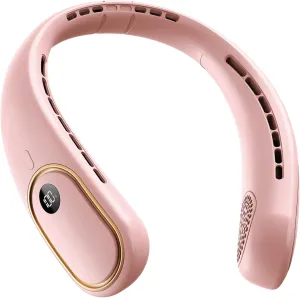 Portable Neck Fan - Hands Free Personal Fan, Rechargeable Bladeless Fan with 5000mAh-Battery, Digital Display, 4 Speeds, Birthday Gifts for Men, Women, Mom, and Dad - Pink Neck fan for hands-free comfort