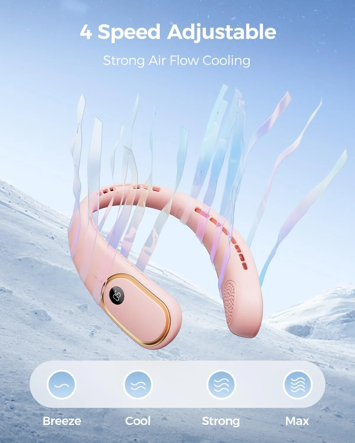 Portable Neck Fan - Hands Free Personal Fan, Rechargeable Bladeless Fan with 5000mAh-Battery, Digital Display, 4 Speeds, Birthday Gifts for Men, Women, Mom, and Dad - Pink