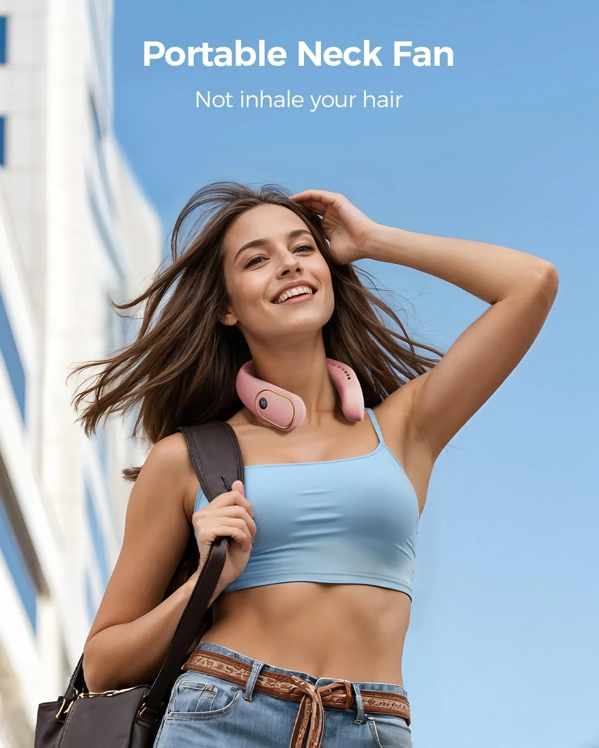 Portable Neck Fan - Hands Free Personal Fan, Rechargeable Bladeless Fan with 5000mAh-Battery, Digital Display, 4 Speeds, Birthday Gifts for Men, Women, Mom, and Dad - Pink