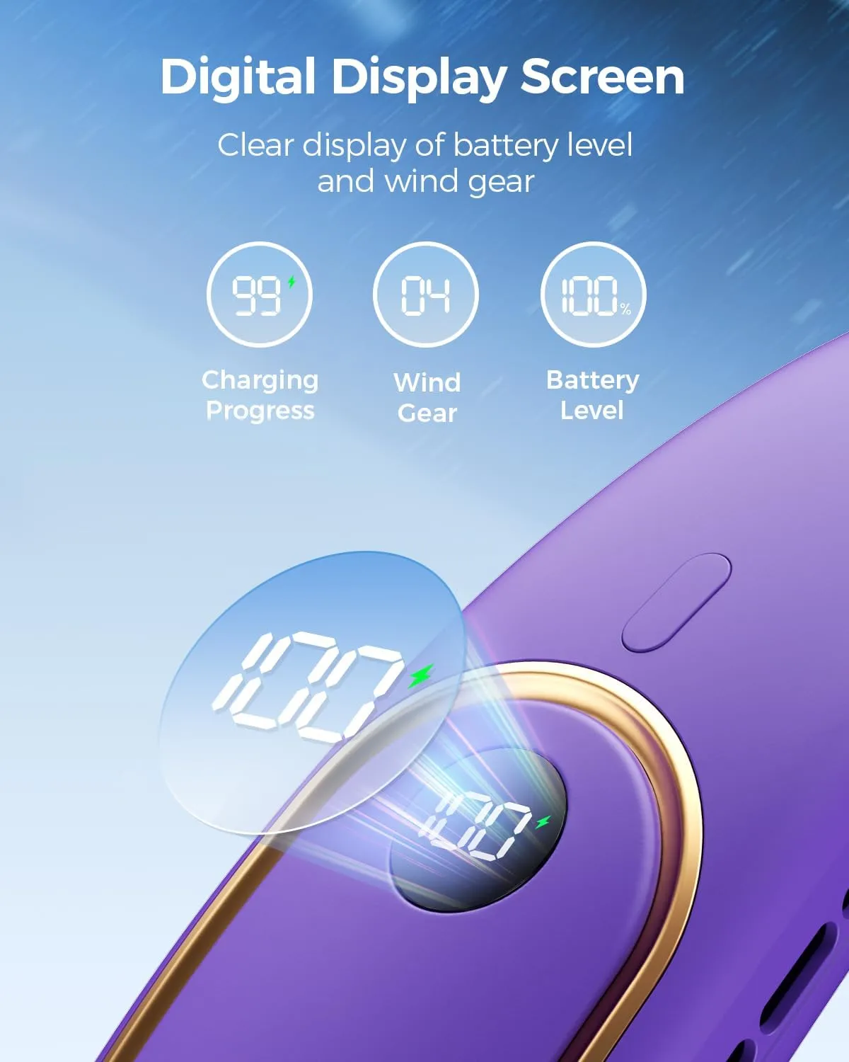 Portable Neck Fan - Hands Free Personal Fan, Rechargeable Bladeless Fan with 5000mAh-Battery, Digital Display, 4 Speeds, Birthday Gifts for Men, Women, Mom, and Dad - Purple
