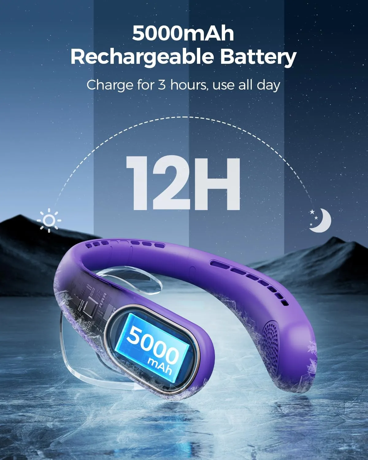 Portable Neck Fan - Hands Free Personal Fan, Rechargeable Bladeless Fan with 5000mAh-Battery, Digital Display, 4 Speeds, Birthday Gifts for Men, Women, Mom, and Dad - Purple