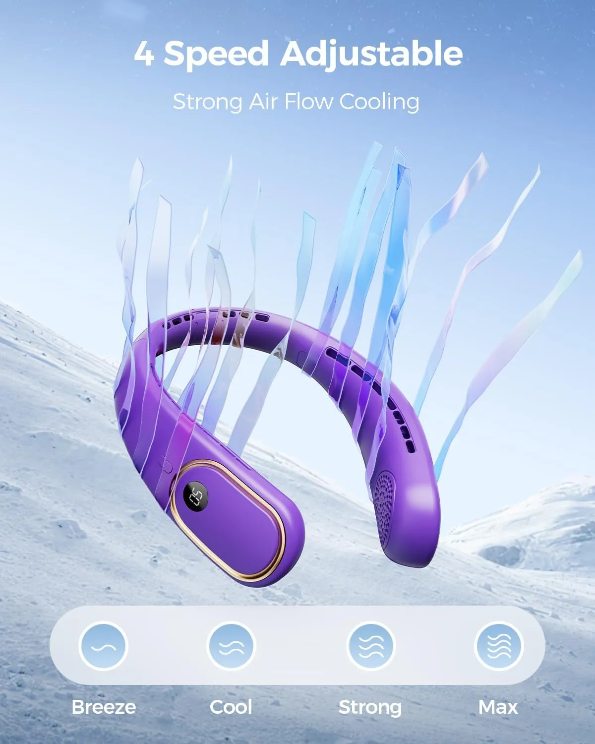 Portable Neck Fan - Hands Free Personal Fan, Rechargeable Bladeless Fan with 5000mAh-Battery, Digital Display, 4 Speeds, Birthday Gifts for Men, Women, Mom, and Dad - Purple