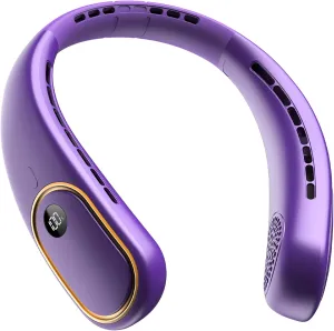 Portable Neck Fan - Hands Free Personal Fan, Rechargeable Bladeless Fan with 5000mAh-Battery, Digital Display, 4 Speeds, Birthday Gifts for Men, Women, Mom, and Dad - Purple Neck fan for hands-free comfort