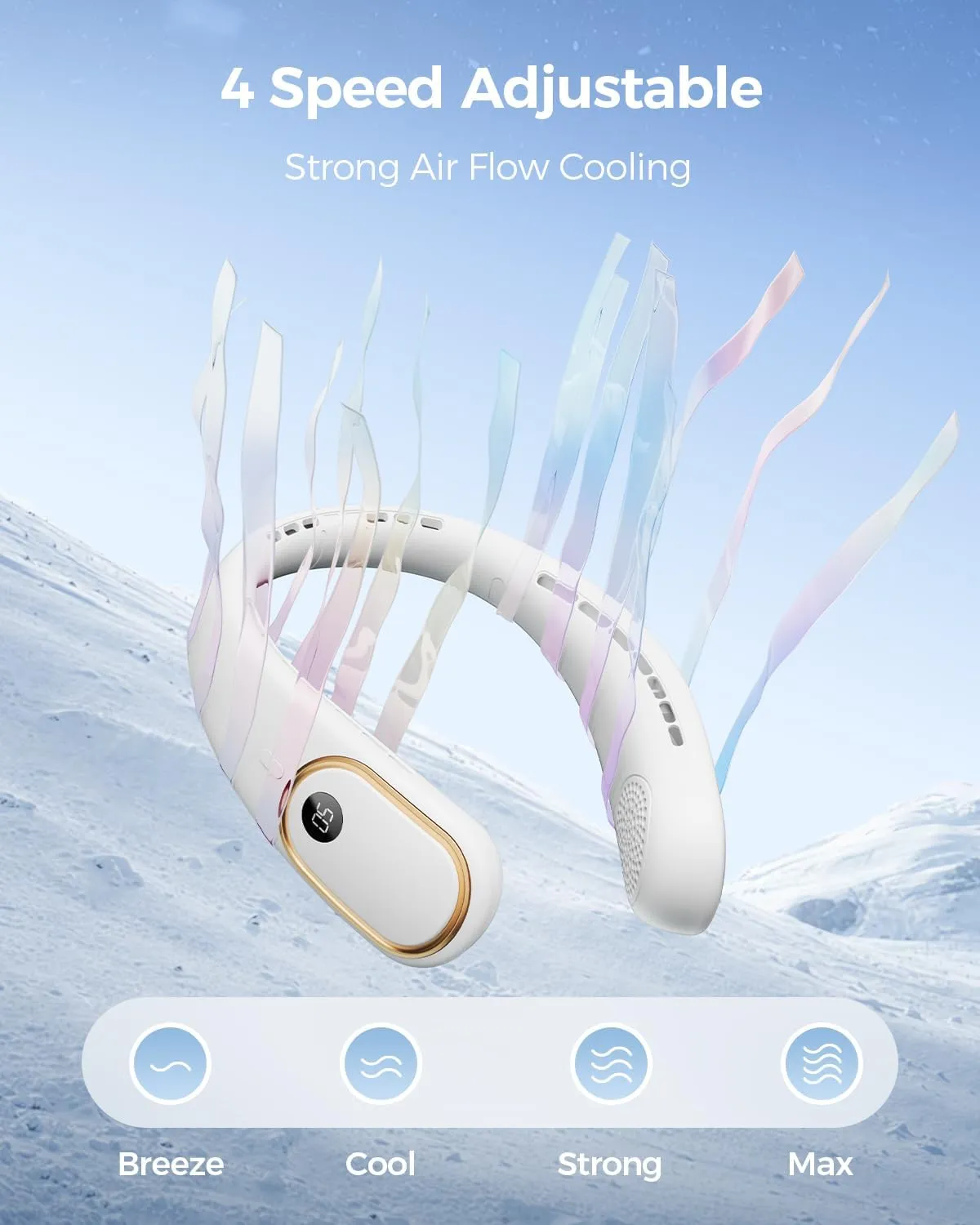 Portable Neck Fan - Hands Free Personal Fan, Rechargeable Bladeless Fan with 5000mAh-Battery, Digital Display, 4 Speeds, Birthday Gifts for Men, Women, Mom, and Dad - White