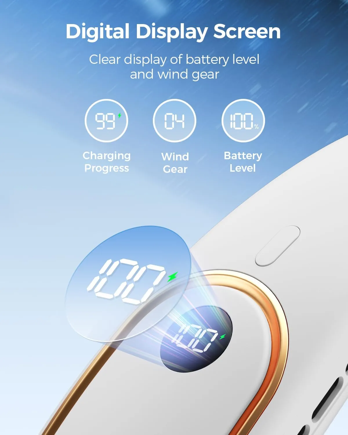Portable Neck Fan - Hands Free Personal Fan, Rechargeable Bladeless Fan with 5000mAh-Battery, Digital Display, 4 Speeds, Birthday Gifts for Men, Women, Mom, and Dad - White