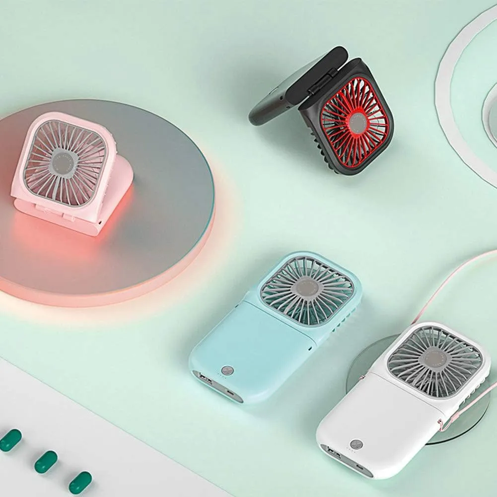 Portable Neck Fan Mini Quiet Handheld Personal Foldable USB Rechargeable Fan Operated for Home Office Outdoor Travel, 3000mAh Power Bank Hands Free Necklace Fans (Blue)