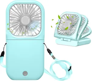 Portable Neck Fan Mini Quiet Handheld Personal Foldable USB Rechargeable Fan Operated for Home Office Outdoor Travel, 3000mAh Power Bank Hands Free Necklace Fans (Blue) Neck fan for hands-free comfort