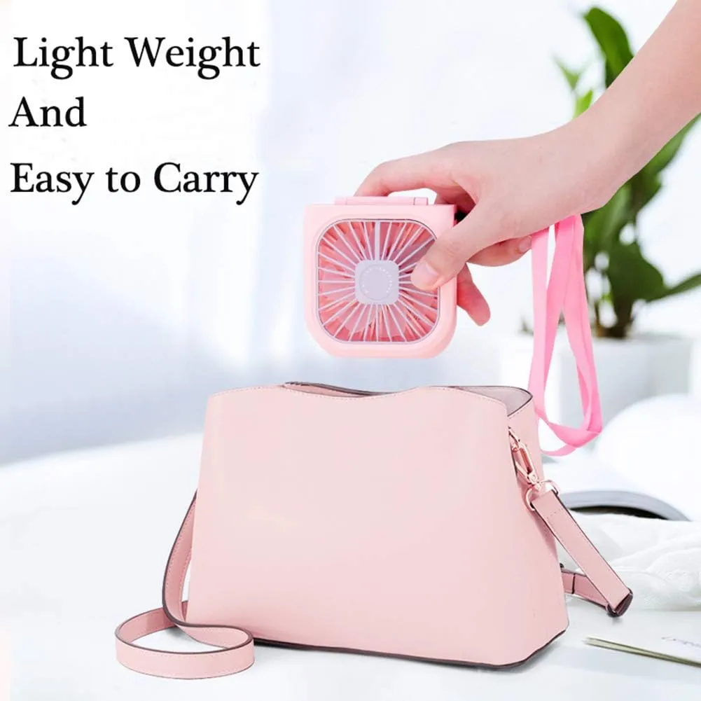 Portable Neck Fan Mini Quiet Handheld Personal Foldable USB Rechargeable Fan Operated for Home Office Outdoor Travel, 3000mAh Power Bank Hands Free Necklace Fans (Blue)