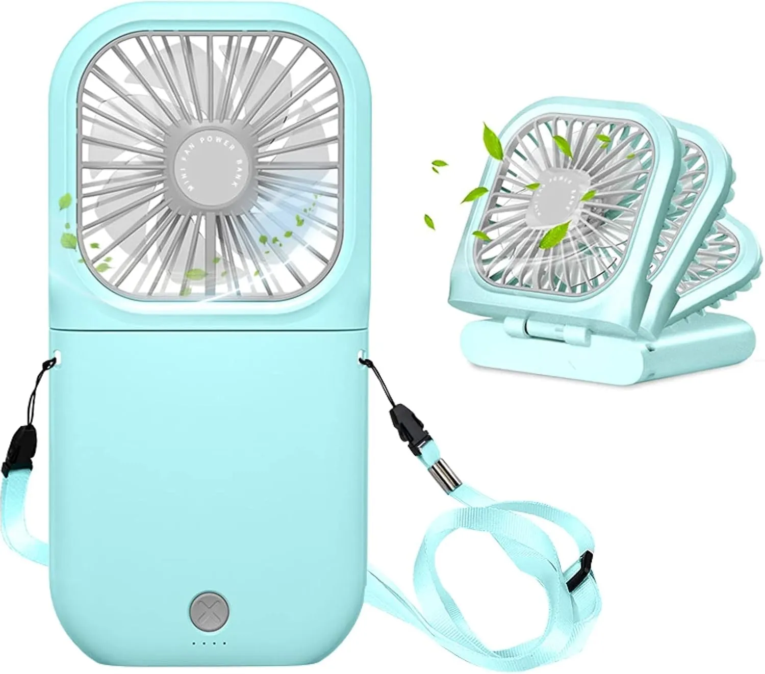Portable Neck Fan Mini Quiet Handheld Personal Foldable USB Rechargeable Fan Operated for Home Office Outdoor Travel, 3000mAh Power Bank Hands Free Necklace Fans (Blue) Neck fan for hands-free comfort