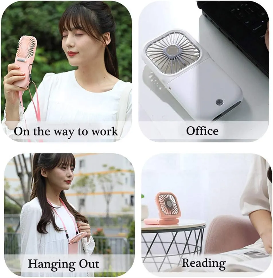 Portable Neck Fan Mini Quiet Handheld Personal Foldable USB Rechargeable Fan Operated for Home Office Outdoor Travel, 3000mAh Power Bank Hands Free Necklace Fans (Blue)