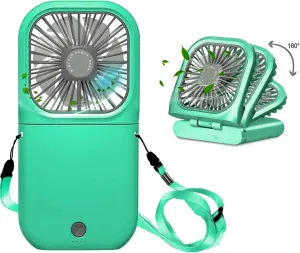Portable Neck Fan Mini Quiet Handheld Personal Foldable USB Rechargeable Fan Operated for Home Office Outdoor Travel, 3000mAh Power Bank Hands Free Necklace Fans (Green) Neck fan for hands-free comfort