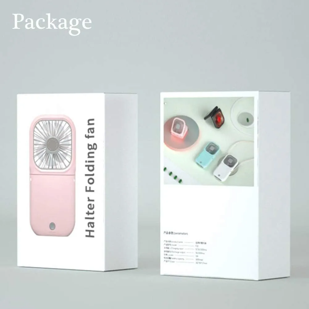 Portable Neck Fan Mini Quiet Handheld Personal Foldable USB Rechargeable Fan Operated for Home Office Outdoor Travel, 3000mAh Power Bank Hands Free Necklace Fans (Pink)