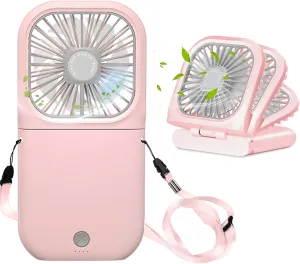 Portable Neck Fan Mini Quiet Handheld Personal Foldable USB Rechargeable Fan Operated for Home Office Outdoor Travel, 3000mAh Power Bank Hands Free Necklace Fans (Pink) Neck fan for hands-free comfort