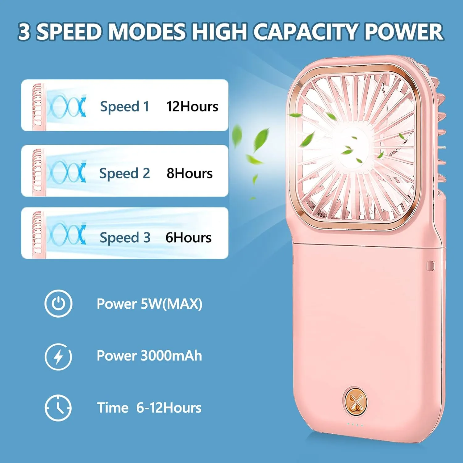 Portable Neck Fan Mini Quiet Handheld Personal Foldable USB Rechargeable Fan Operated for Home Office Outdoor Travel, 3000mAh Power Bank Hands Free Necklace Fans (Update Pink)