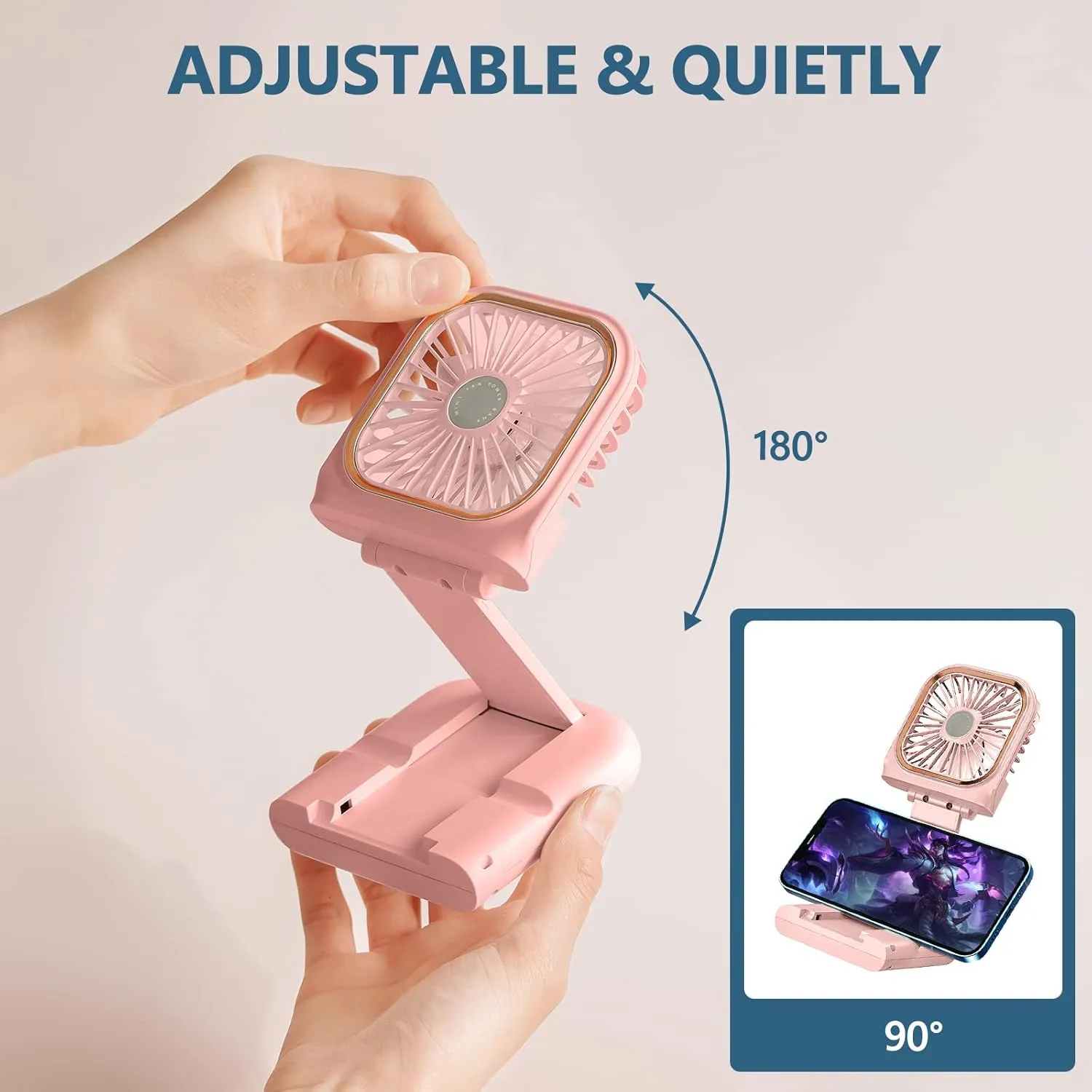 Portable Neck Fan Mini Quiet Handheld Personal Foldable USB Rechargeable Fan Operated for Home Office Outdoor Travel, 3000mAh Power Bank Hands Free Necklace Fans (Update Pink)