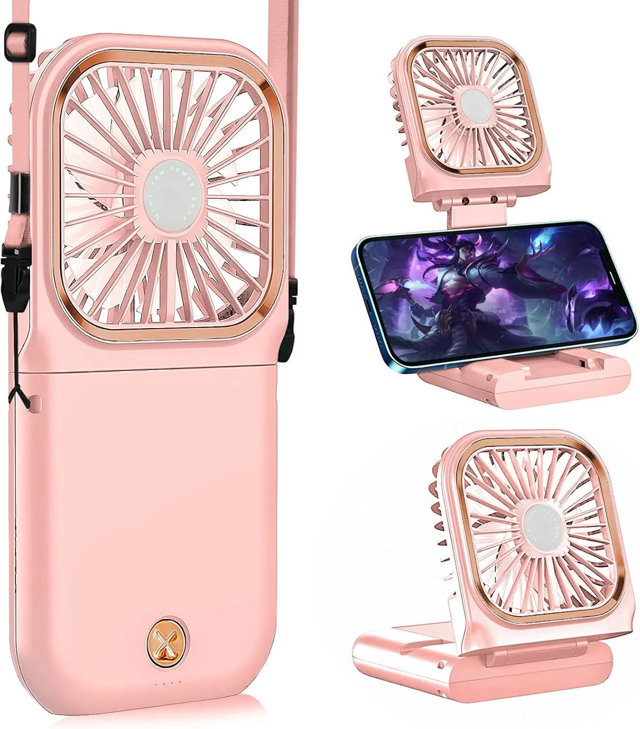 Portable Neck Fan Mini Quiet Handheld Personal Foldable USB Rechargeable Fan Operated for Home Office Outdoor Travel, 3000mAh Power Bank Hands Free Necklace Fans (Update Pink) Neck fan for hands-free comfort