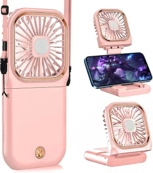 Portable Neck Fan Mini Quiet Handheld Personal Foldable USB Rechargeable Fan Operated for Home Office Outdoor Travel, 3000mAh Power Bank Hands Free Necklace Fans (Update Pink) Neck fan for hands-free comfort