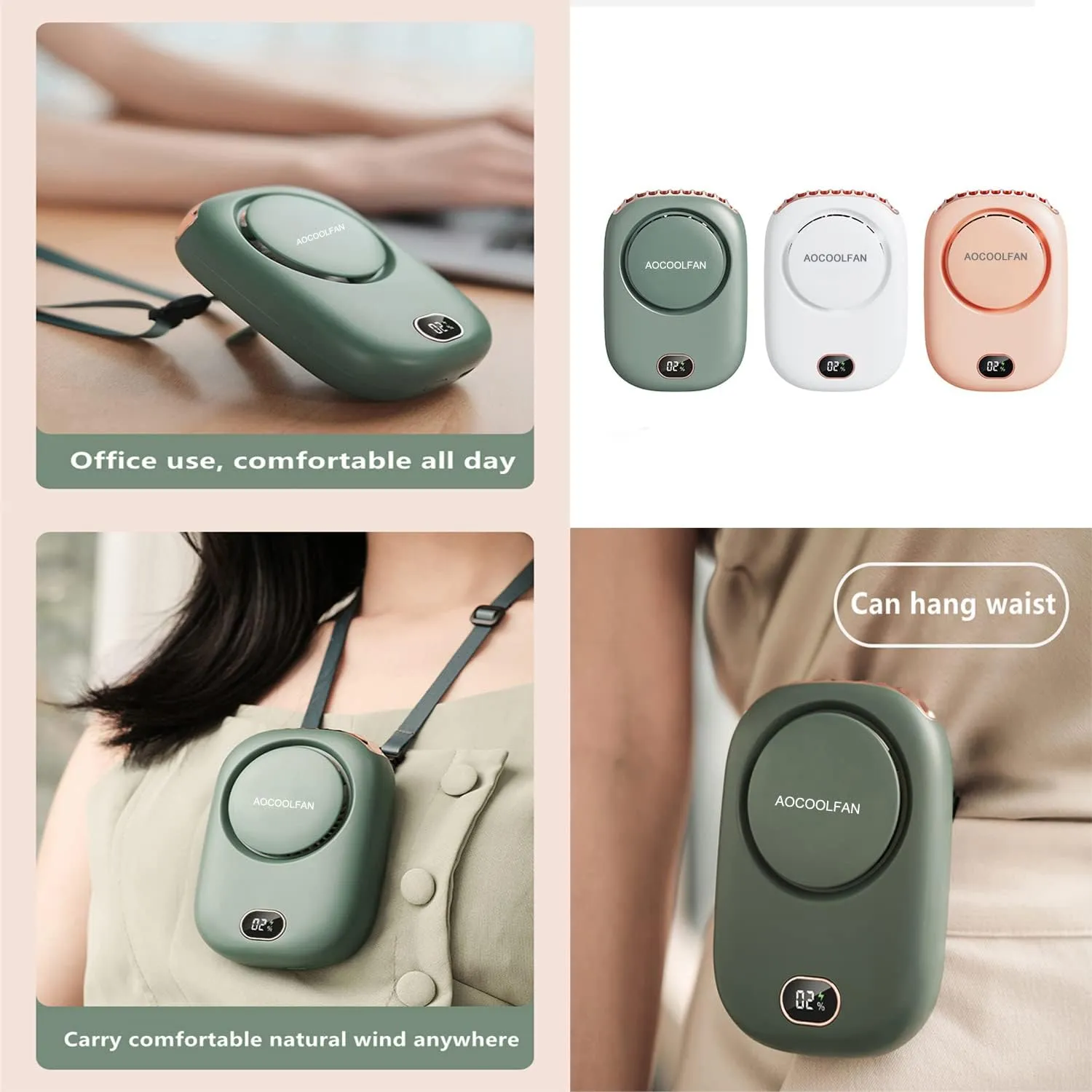 Portable Neck Fan, Mini Small Personal Handheld Fan USB Rechargeable 3 Speed for Girls Boys Woman Eyelash Travel Home Office Outdoor (Green)