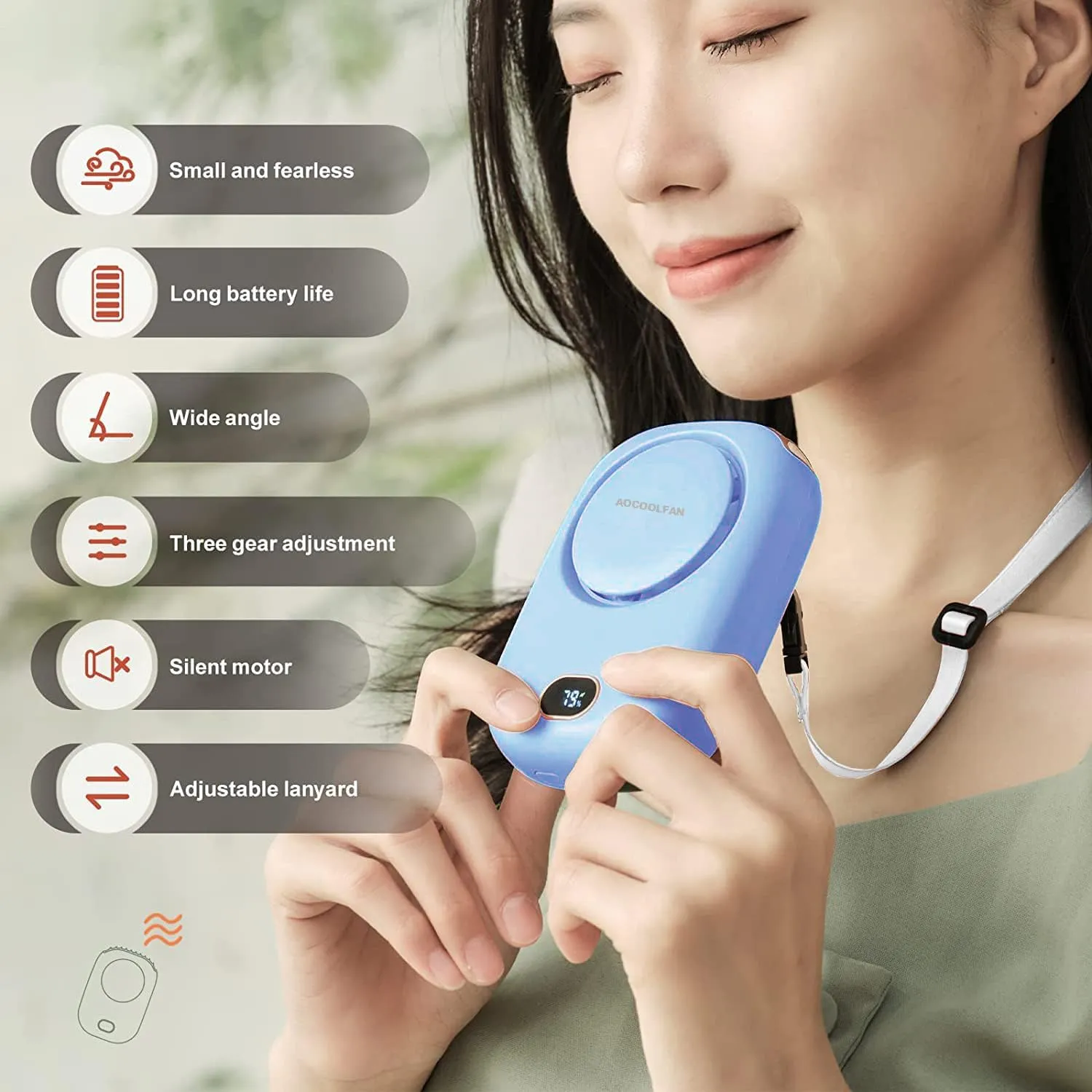 Portable Neck Fan, Mini Small Personal Handheld Fan USB Rechargeable 3 Speed for Girls Boys Woman Eyelash Travel Home Office Outdoor (light blue)