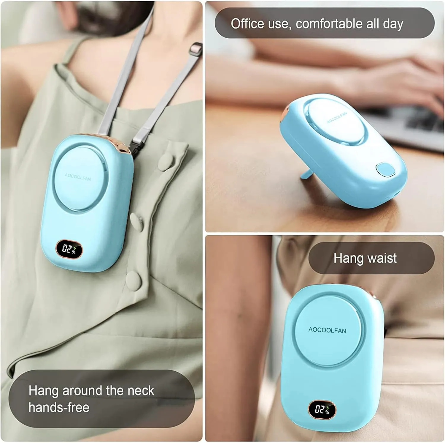 Portable Neck Fan, Mini Small Personal Handheld Fan USB Rechargeable 3 Speed for Girls Boys Woman Eyelash Travel Home Office Outdoor (light blue)