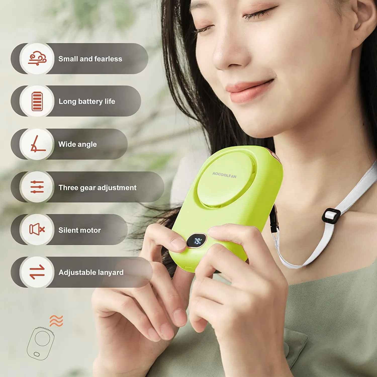 Portable Neck Fan, Mini Small Personal Handheld Fan USB Rechargeable 3 Speed for Girls Boys Woman Eyelash Travel Home Office Outdoor (light green)