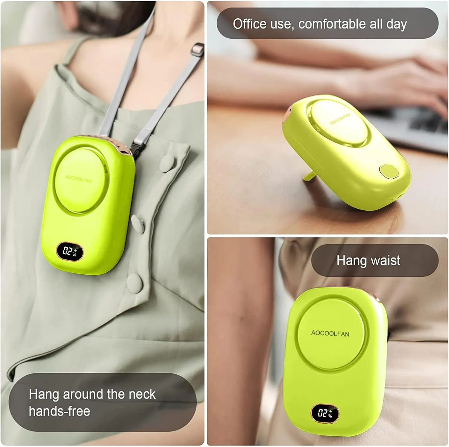 Portable Neck Fan, Mini Small Personal Handheld Fan USB Rechargeable 3 Speed for Girls Boys Woman Eyelash Travel Home Office Outdoor (light green)