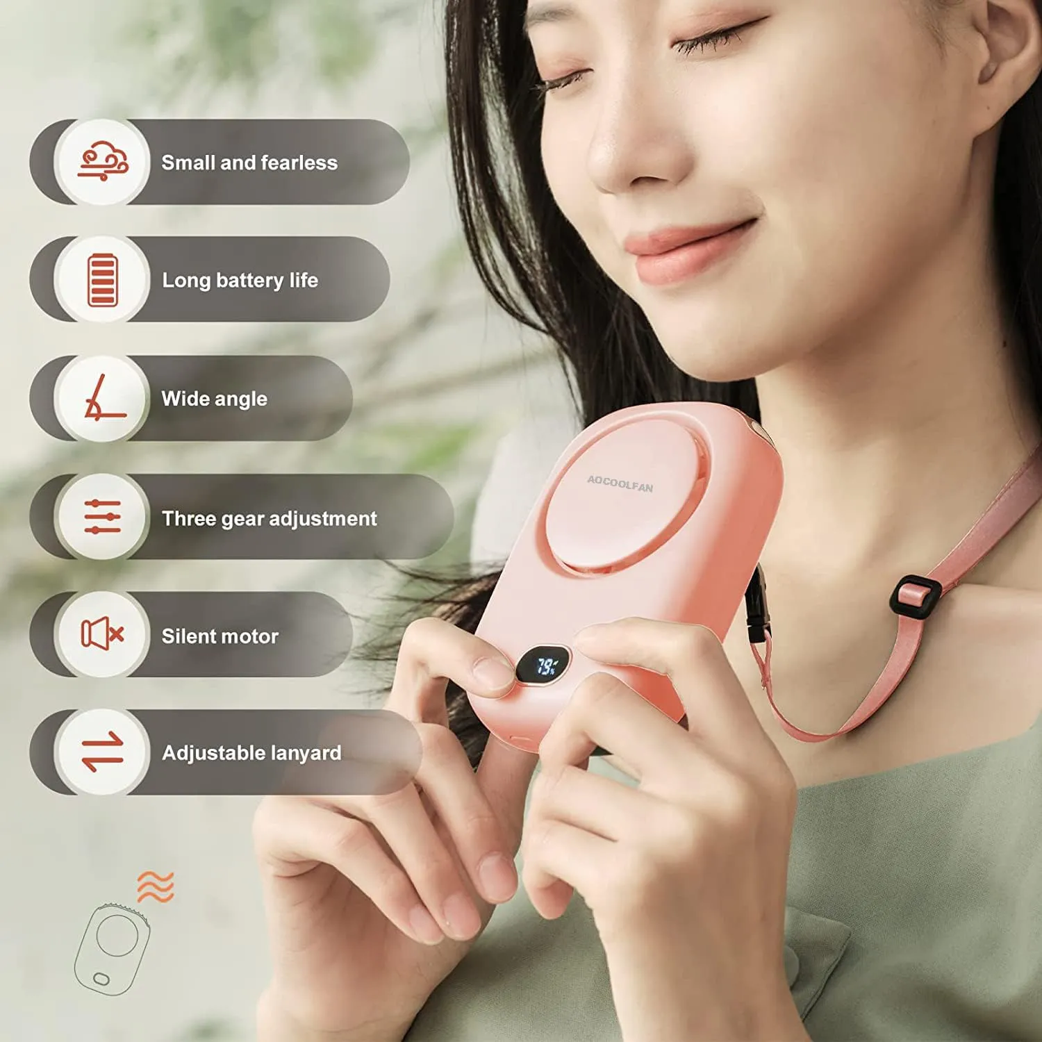 Portable Neck Fan, Mini Small Personal Handheld Fan USB Rechargeable 3 Speed for Girls Boys Woman Eyelash Travel Home Office Outdoor (Pink)