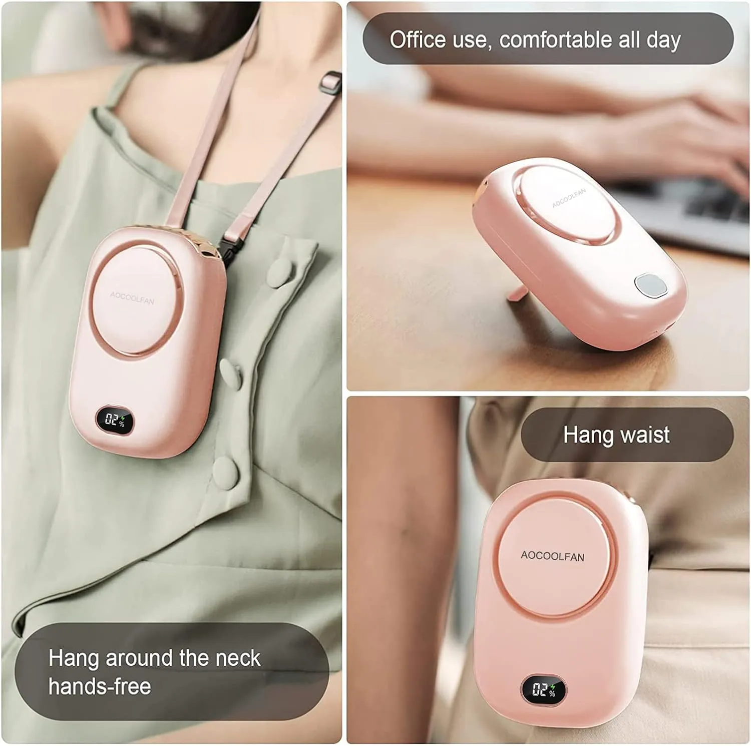Portable Neck Fan, Mini Small Personal Handheld Fan USB Rechargeable 3 Speed for Girls Boys Woman Eyelash Travel Home Office Outdoor (Pink)