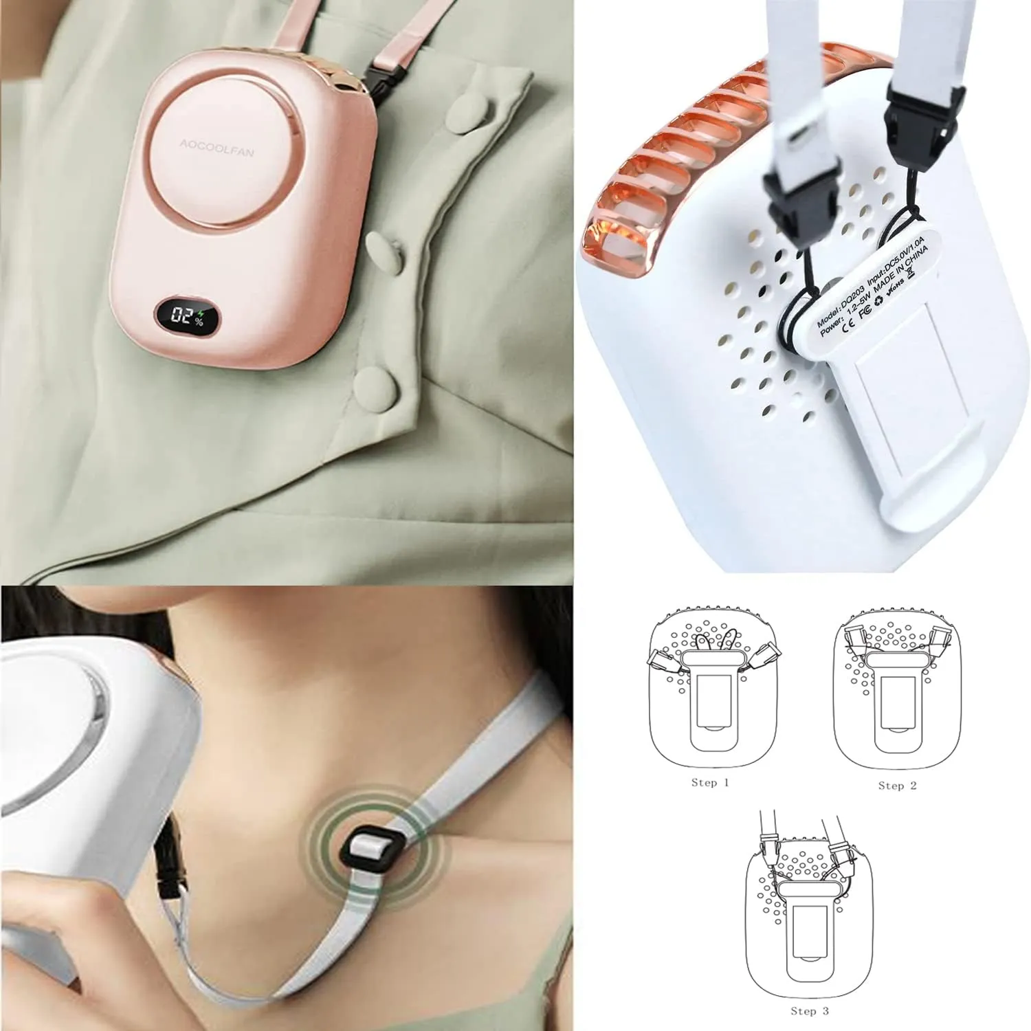 Portable Neck Fan, Mini Small Personal Handheld Fan USB Rechargeable 3 Speed for Girls Boys Woman Eyelash Travel Home Office Outdoor (Pink)