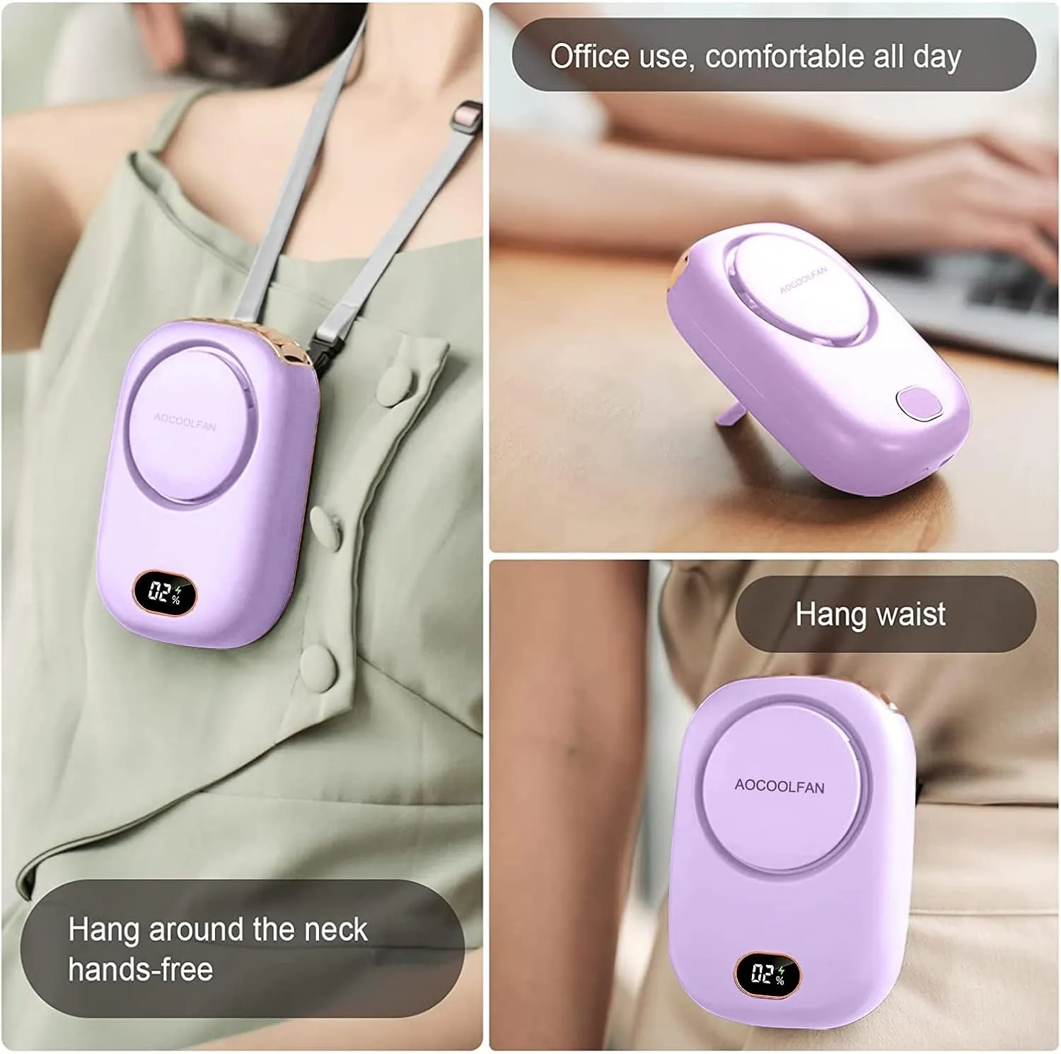 Portable Neck Fan, Mini Small Personal Handheld Fan USB Rechargeable 3 Speed for Girls Boys Woman Eyelash Travel Home Office Outdoor (purple)