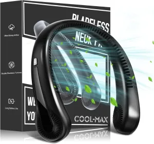 Portable Neck Fan, Neck Cooling Fan, 5000mAh Rechargeable Personal Hanging Neck Fan, Outdoor Sport Travel Summer Gifts for Women Men, Adjustable Hands Free Fan, Low Noise Bladeless Fans (Black) Neck fan for hands-free comfort