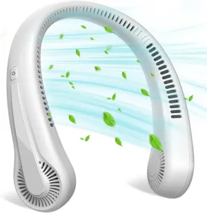 Portable Neck Fan, Neck Cooling Fan, 5000mAh Rechargeable Personal Hanging Neck Fan, Outdoor Sport Travel Summer Gifts for Women Men, Adjustable Hands Free Fan, Low Noise Bladeless Fans (White) Neck fan for hands-free comfort