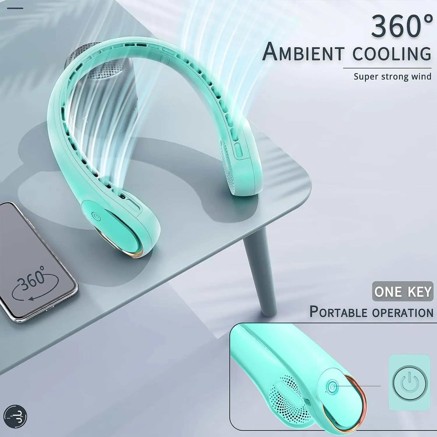 Portable Neck Fan, Neck Fans for Women, 4000 mAh Rechargeable Personal Fan,360 Hands Free Bladeless Fan, 3 Speeds Adjustable, Faster Cooling, Super Quiet, Suitable for Home, Office, Travel