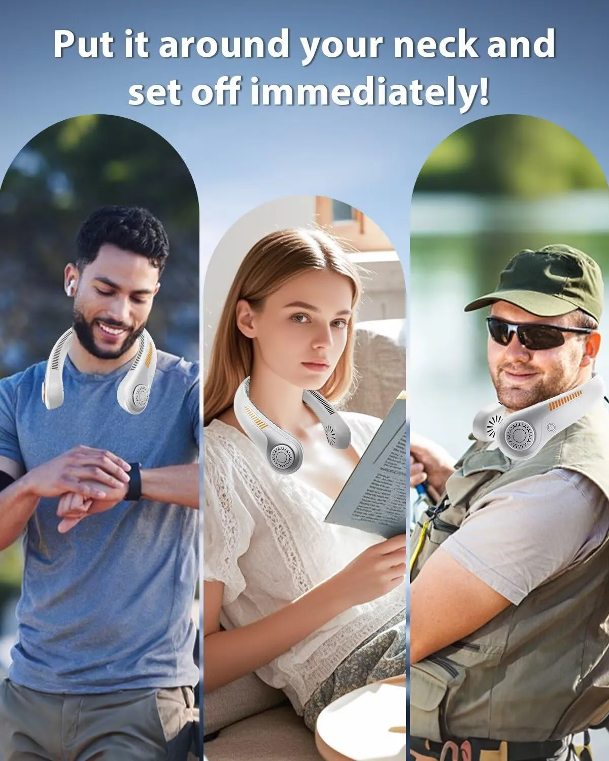 Portable Neck Fan - Neck Fans that Blow Cold Air, Hands-Free USB Rechargeable Wearable Personal Fan with Neckbrace, 5 Adjustable Speeds, Gift for Men Women, Sports, Gardening, Home, Travel, Camping