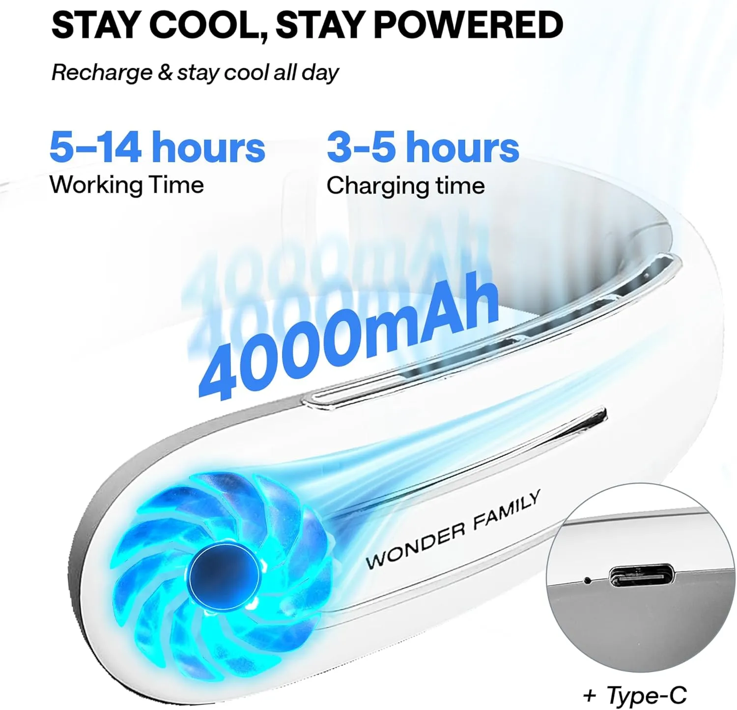 Portable Neck Fan - Rechargeable Battery - Extended Package with Cooling Mask for Eyes, Personal Brush - Black and White Pack