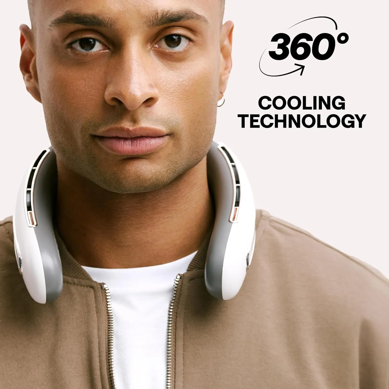 Portable Neck Fan - Rechargeable Battery - Extended Package with Cooling Mask for Eyes, Personal Brush - Black and White Pack