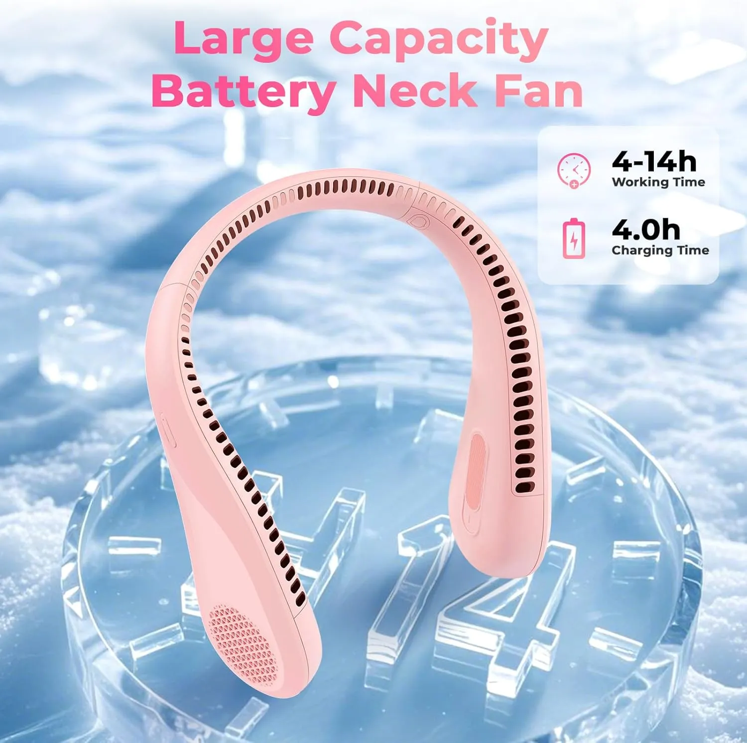 Portable Neck Fan Rechargeable, Personal Fan Wearable Neck Fans, 3Speed Adjustable Personal Fans Portable Rechargeable, Large Battery, Low Noise, Tangle-Free, Hands-Free, Strong Airflow for Travel