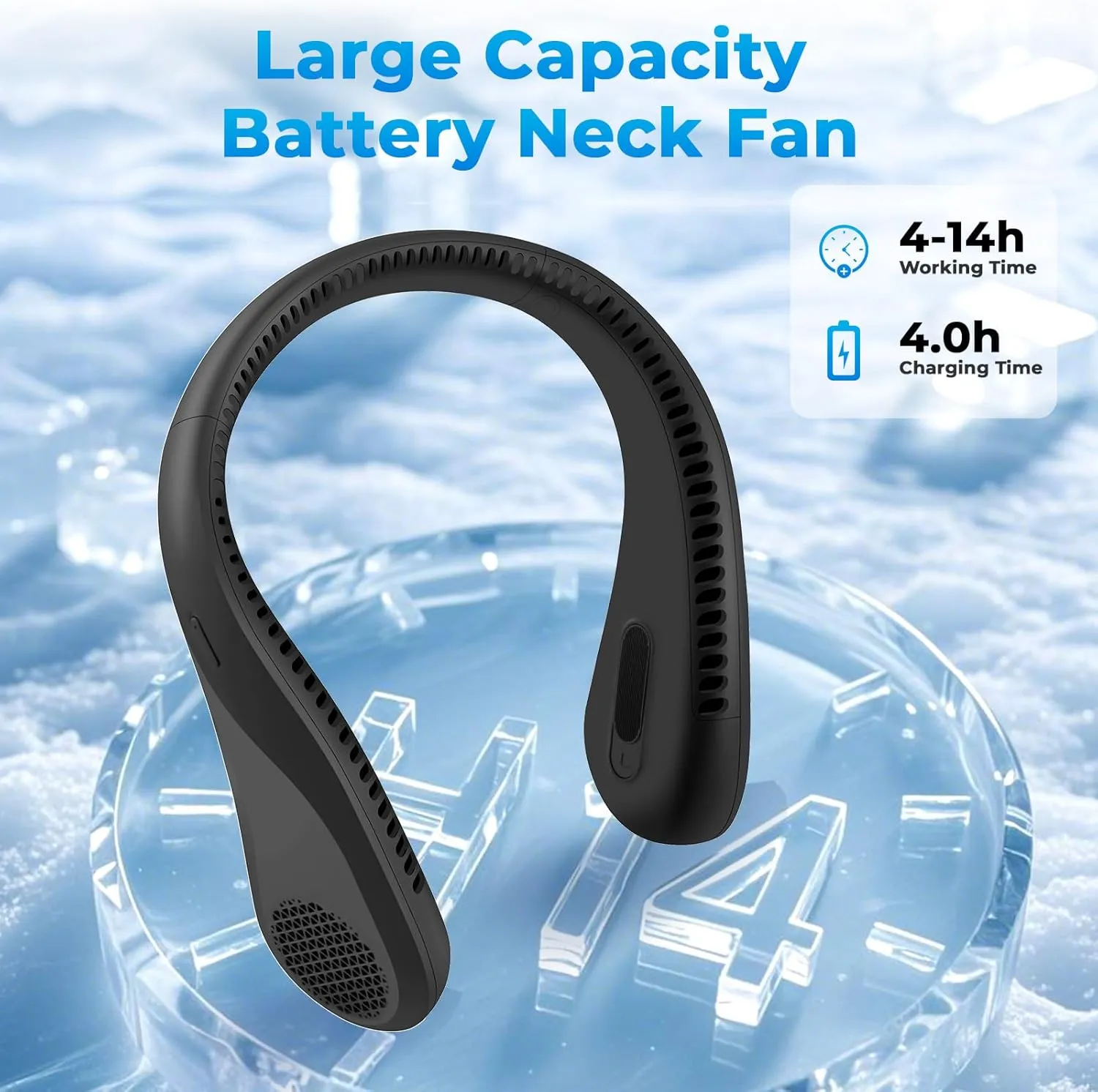 Portable Neck Fan Rechargeable, Personal Fan Wearable Neck Fans, 3Speed Adjustable Personal Fans Portable Rechargeable, Large Battery, Low Noise, Tangle-Free, Hands-Free, Strong Airflow for Travel